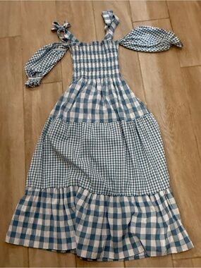 Follow Me Smocked Blue Gingham Casual Sundress with Removable Puff Sleeves
